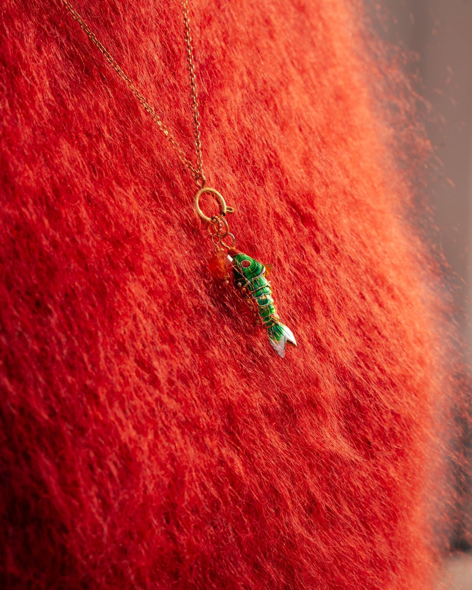 Green Koi Charm Necklace