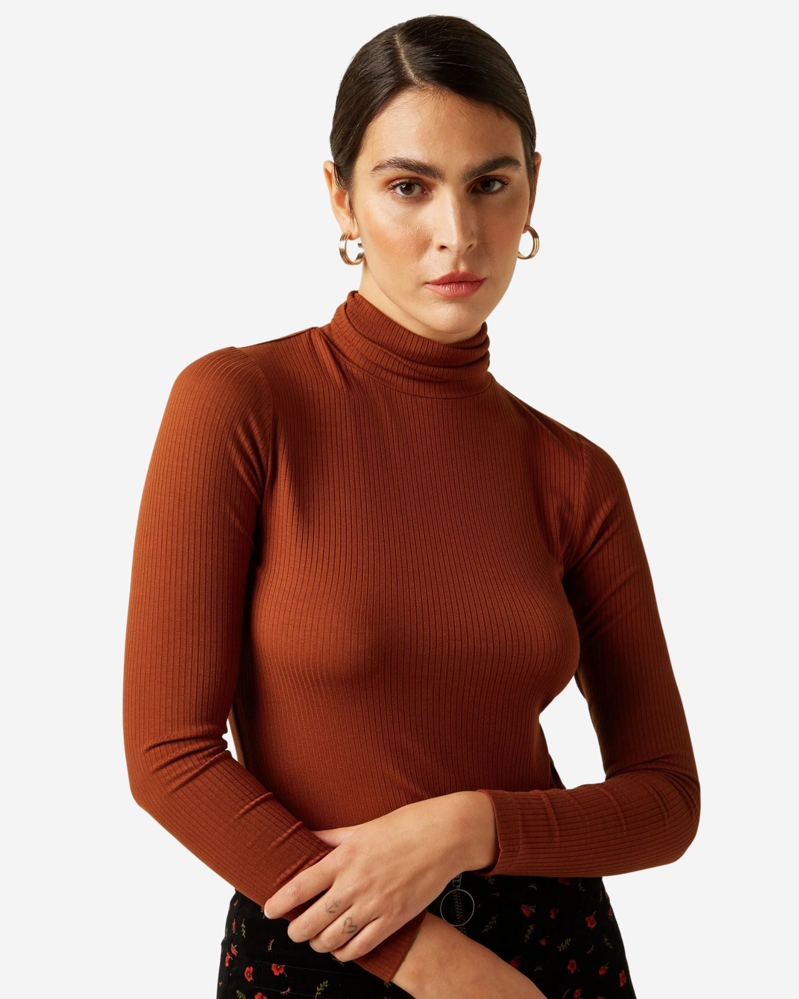 Roll Neck Top Uni Rib