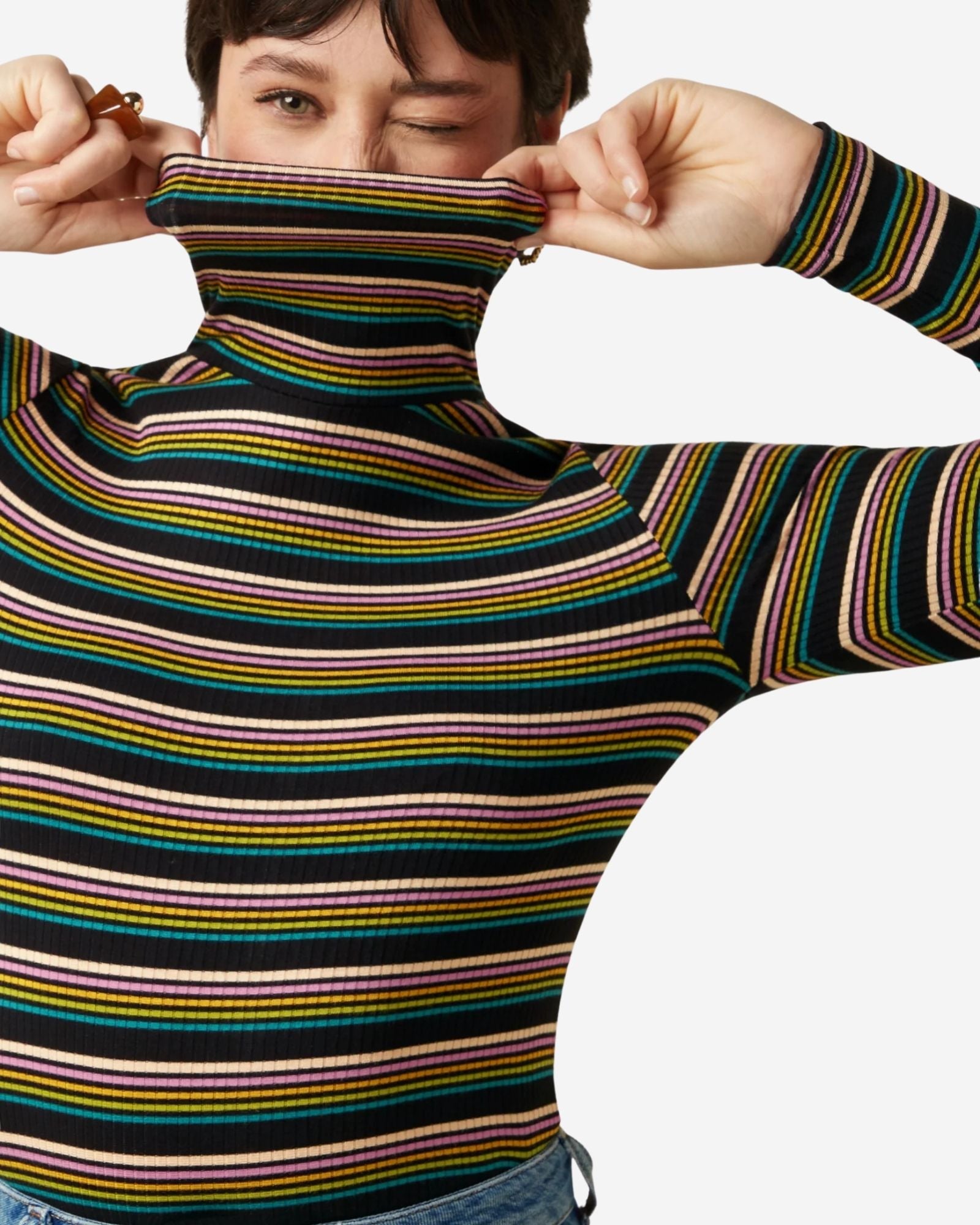 Roll Neck Top Frostine Stripe