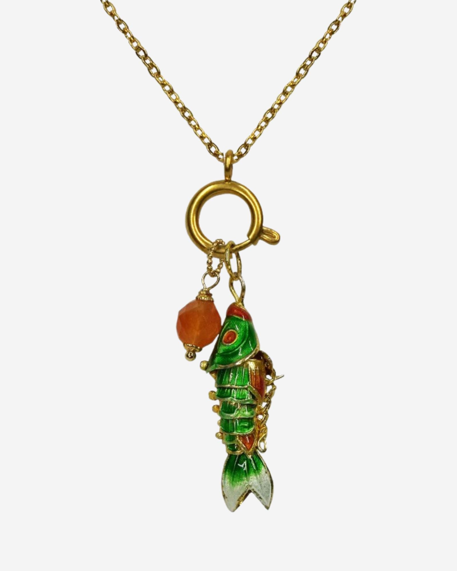 Green Koi Charm Necklace