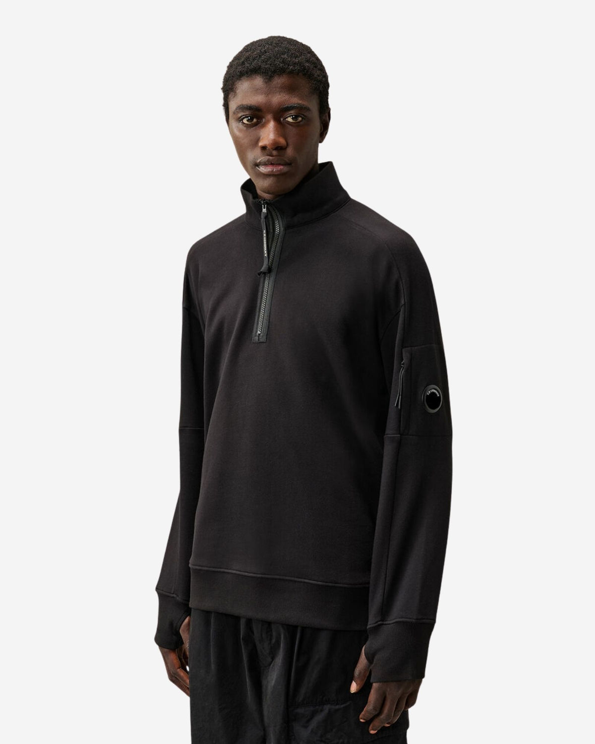 Diagonal Raised Fleece Half Zip Lens Swaetshirt